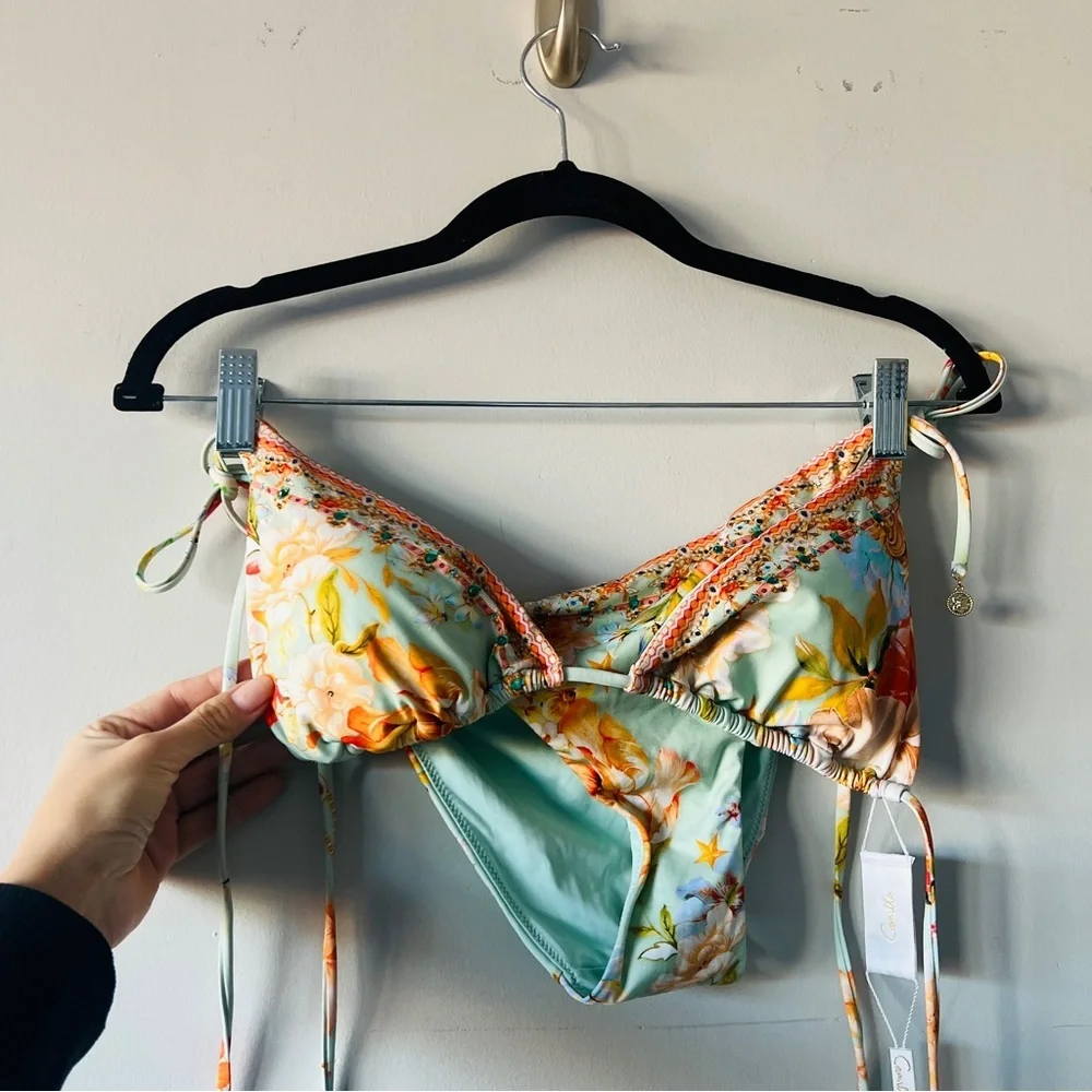 CAMILLA Talk the Walk Triangle Floral Crystal Bikini Set Luxury Swim NWT Size L​